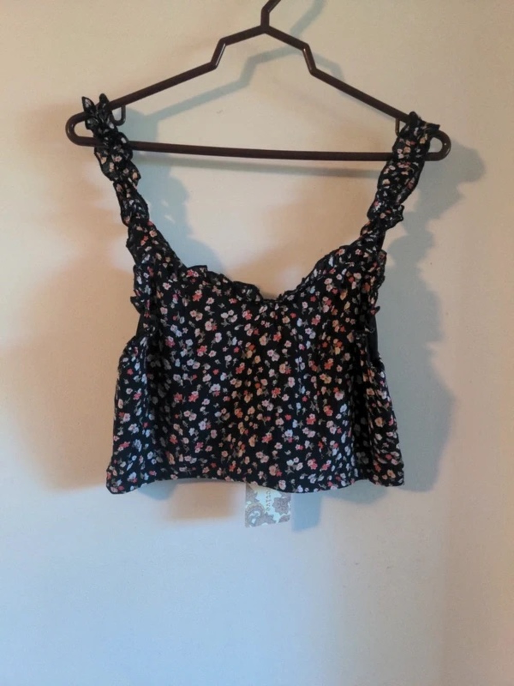 Black Floral Ruffle Strap Crop Top
